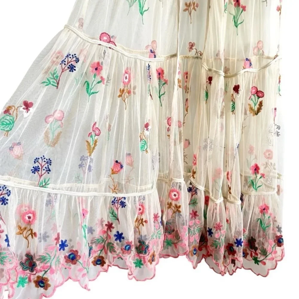 Anthropologie Bl-nk Sheer Floral Embroidered Overlay Duster Kimono - Picture 8 of 9